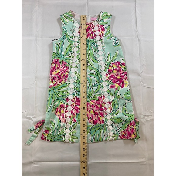 Lilly Pulitzer Kids Pineapple Dress Size 7 Sleeveless Tie Sides Aqua Pink Green - Picture 5 of 8